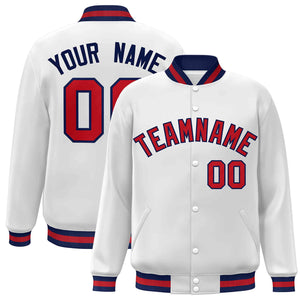 Custom White Red-Navy Classic Style Varsity Full-Snap Letterman Jacket