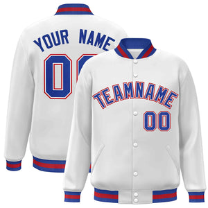 Custom White Royal-White Classic Style Varsity Full-Snap Letterman Jacket