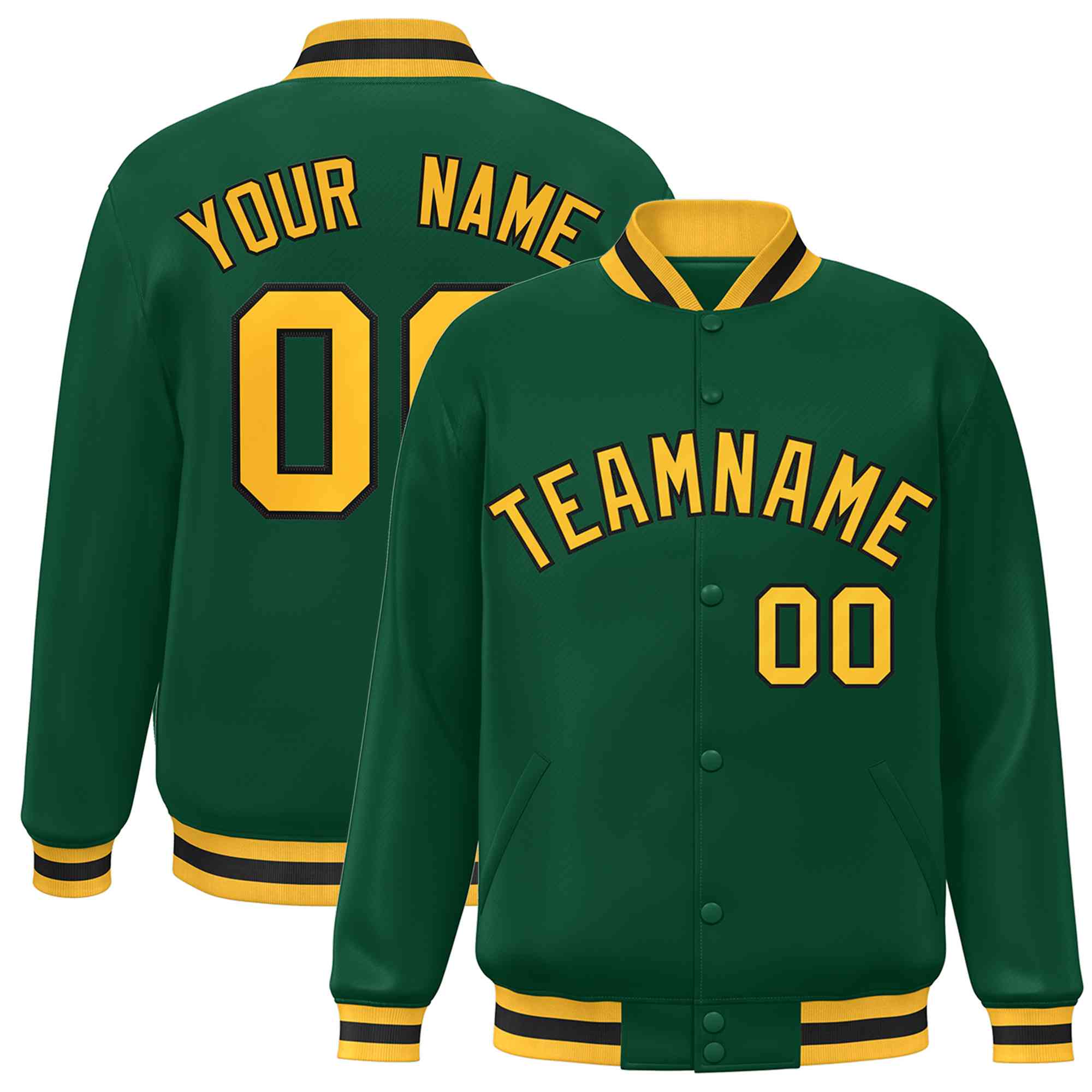 Custom Green Gold-Black Classic Style Varsity Full-Snap Letterman Jacket