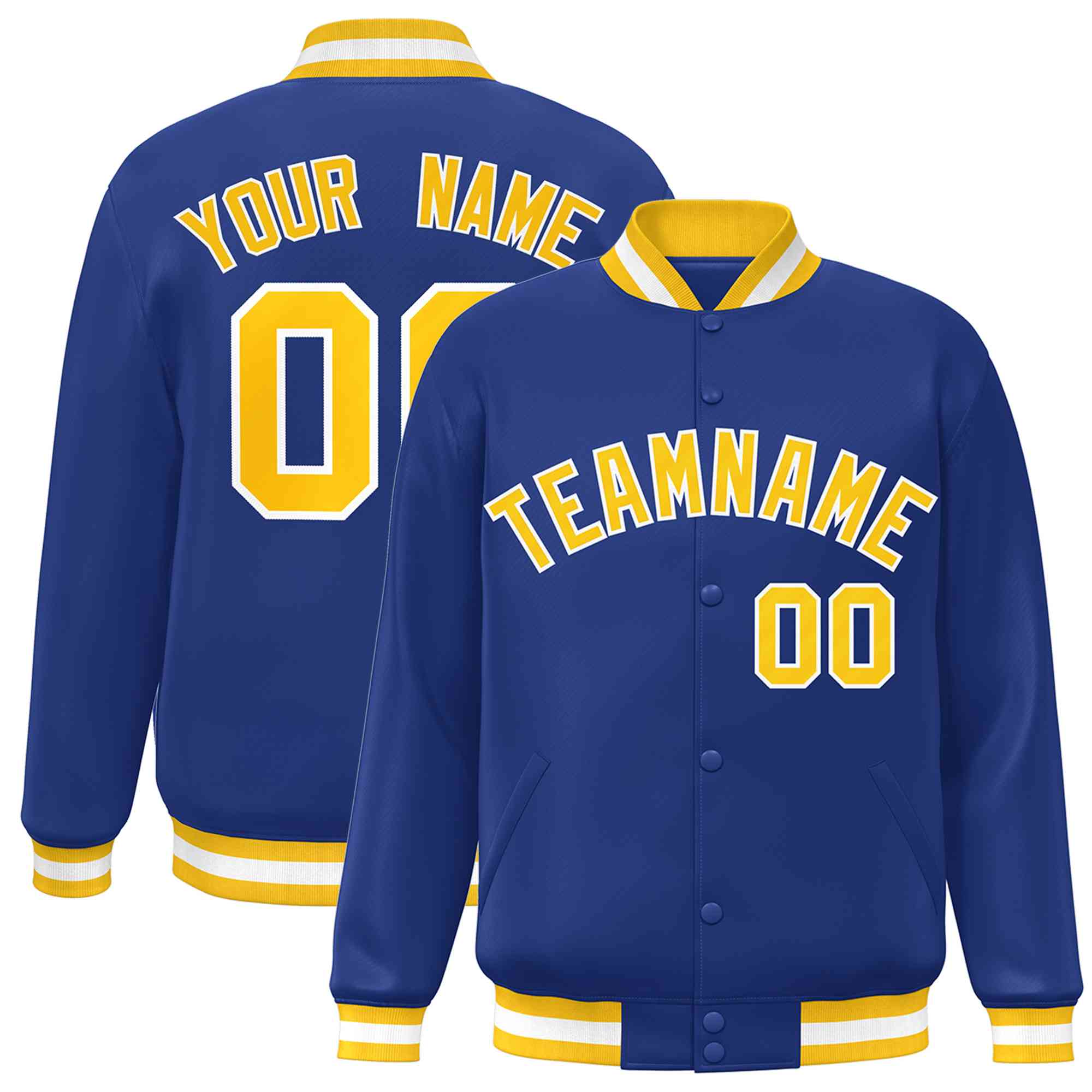 Custom Royal Gold-White Classic Style Varsity Full-Snap Letterman Jacket