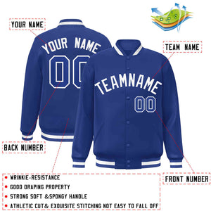 Custom Royal White Classic Style Varsity Full-Snap Letterman Jacket