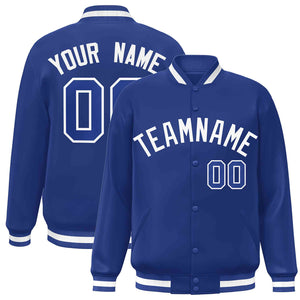 Custom Royal White Classic Style Varsity Full-Snap Letterman Jacket