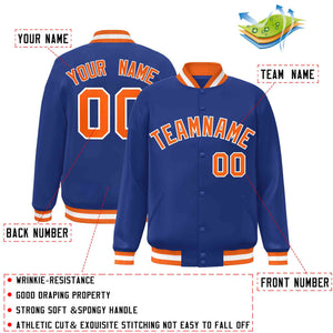 Custom Royal Orange-White Classic Style Varsity Full-Snap Letterman Jacket