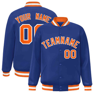 Custom Royal Orange-White Classic Style Varsity Full-Snap Letterman Jacket