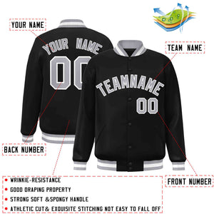 Custom Black Gray-White Classic Style Varsity Full-Snap Letterman Jacket