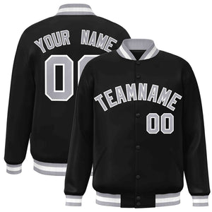 Custom Black Gray-White Classic Style Varsity Full-Snap Letterman Jacket