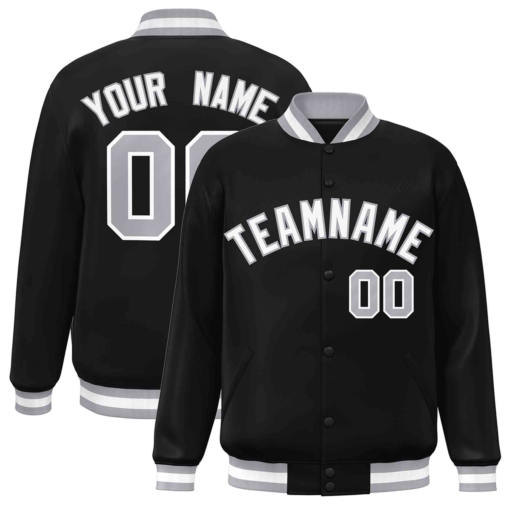 Custom Black White-Gray Classic Style Varsity Full-Snap Letterman Jacket