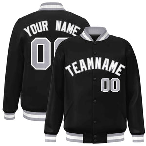 Custom Black White-Gray Classic Style Varsity Full-Snap Letterman Jacket