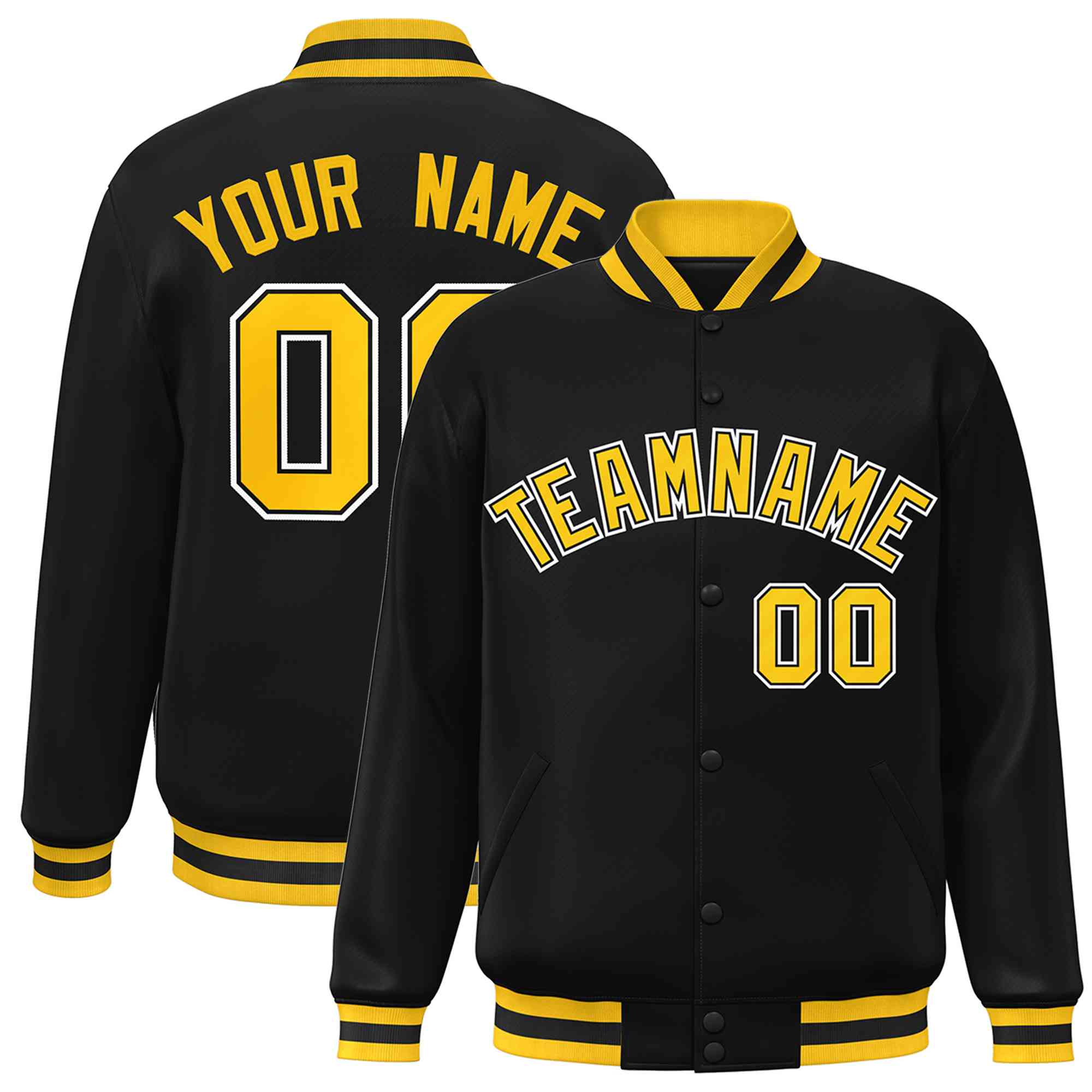 Custom Black Gold-Black Classic Style Varsity Full-Snap Letterman Jacket