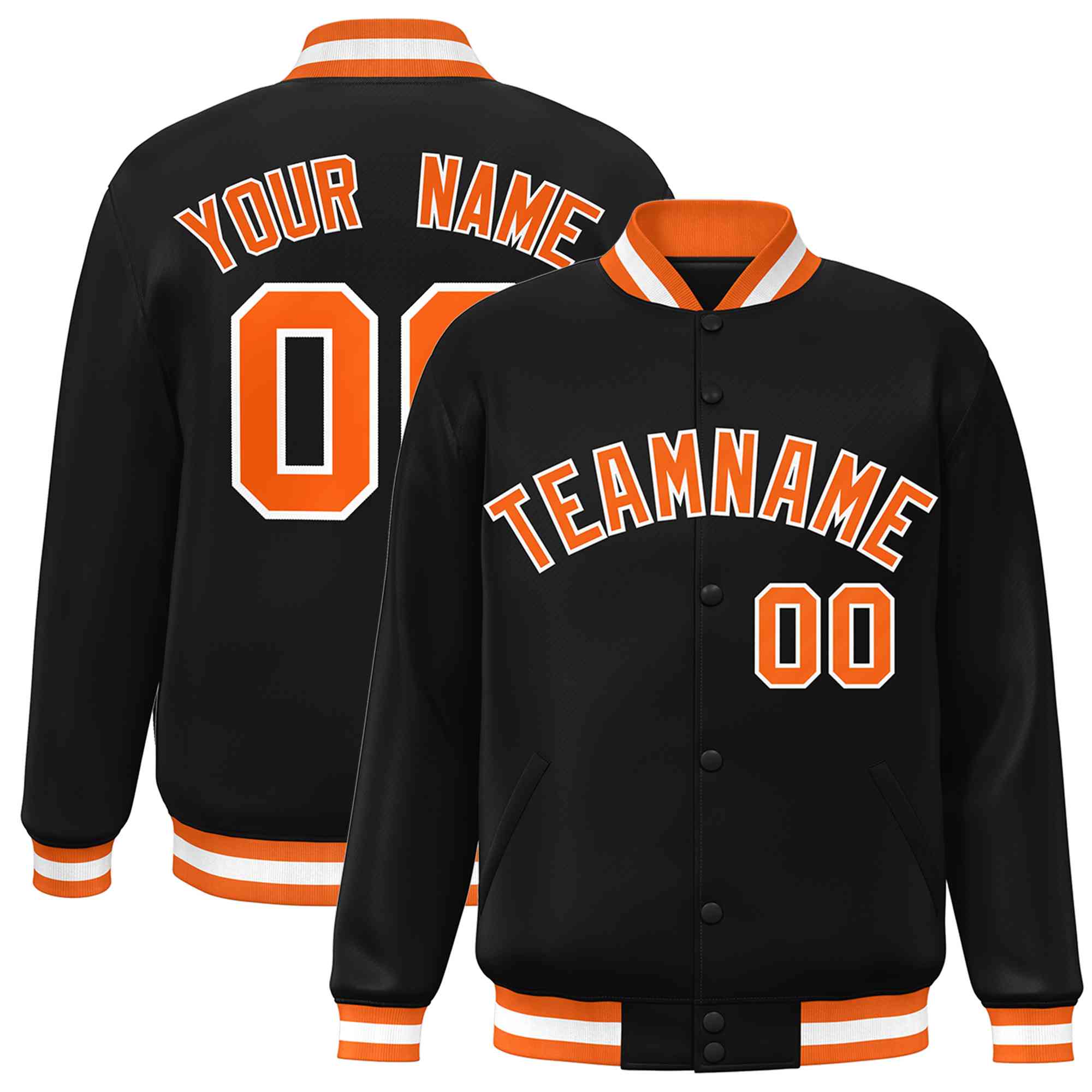 Custom Black Orange-White Classic Style Varsity Full-Snap Letterman Jacket