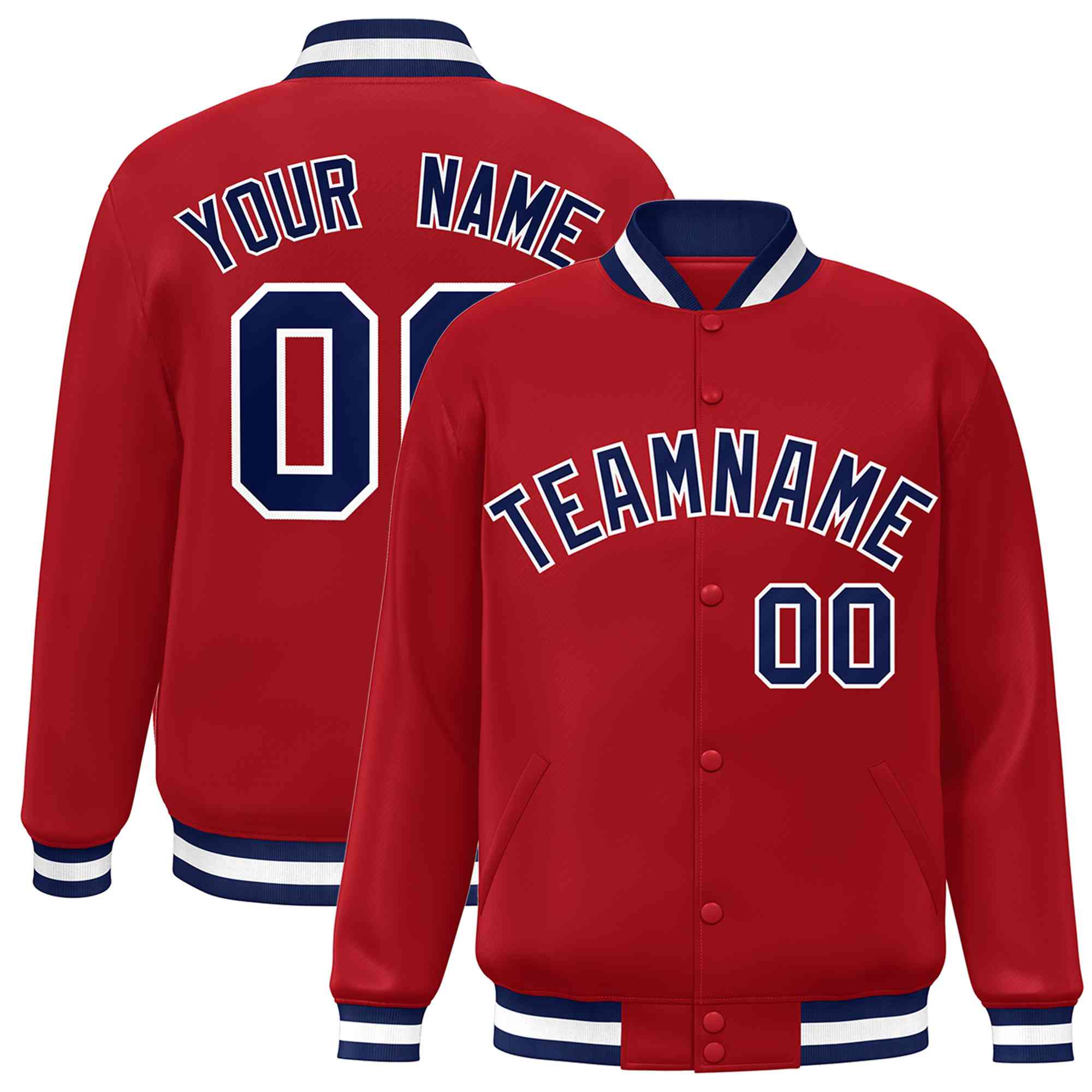 Custom Red Navy-White Classic Style Varsity Full-Snap Letterman Jacket