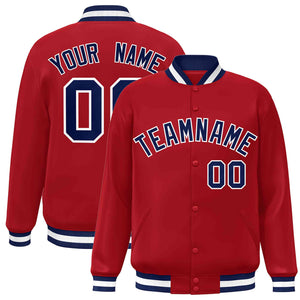 Custom Red Navy-White Classic Style Varsity Full-Snap Letterman Jacket