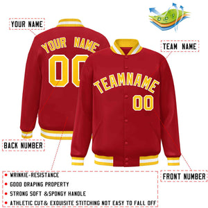 Custom Red Gold-White Classic Style Varsity Full-Snap Letterman Jacket