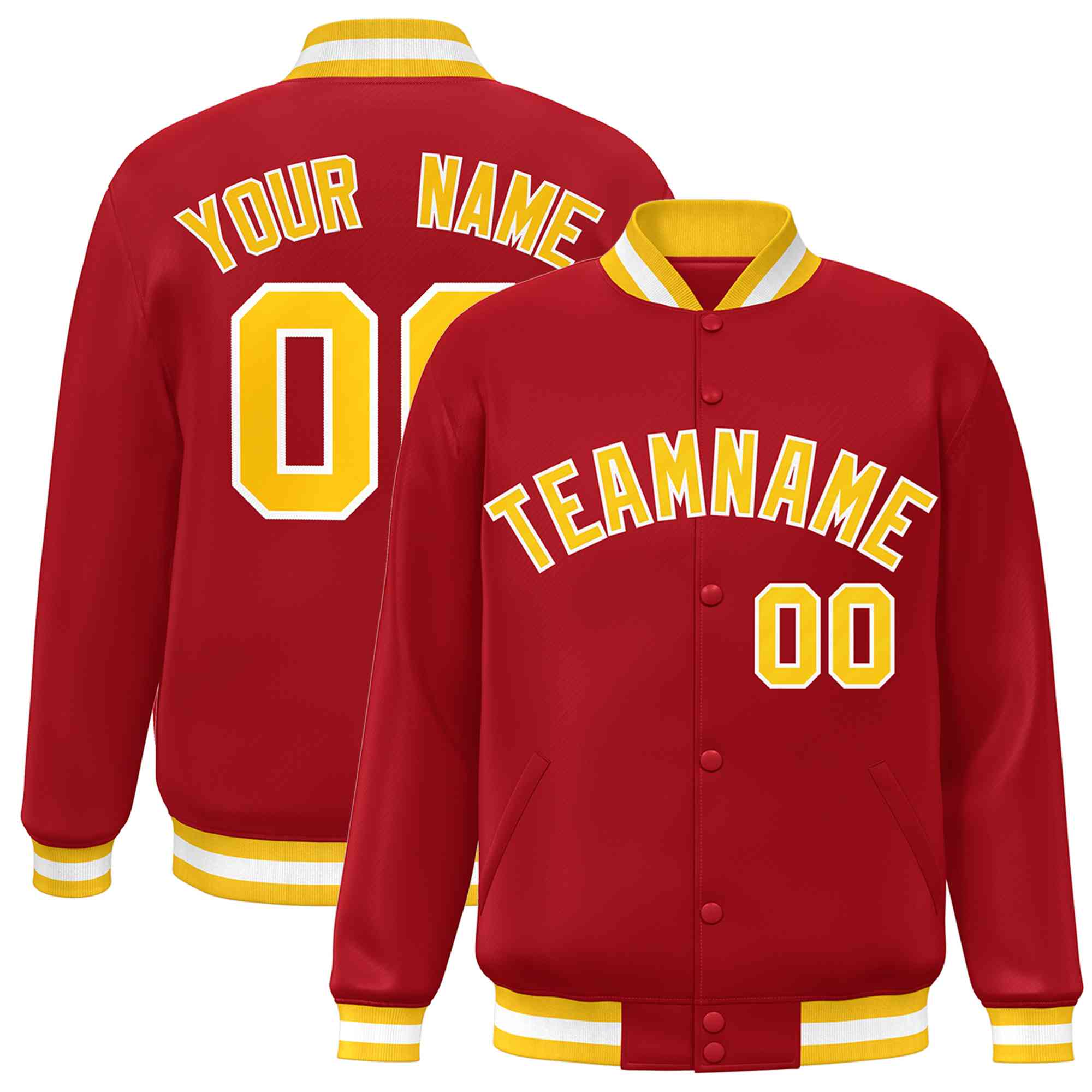 Custom Red Gold-White Classic Style Varsity Full-Snap Letterman Jacket