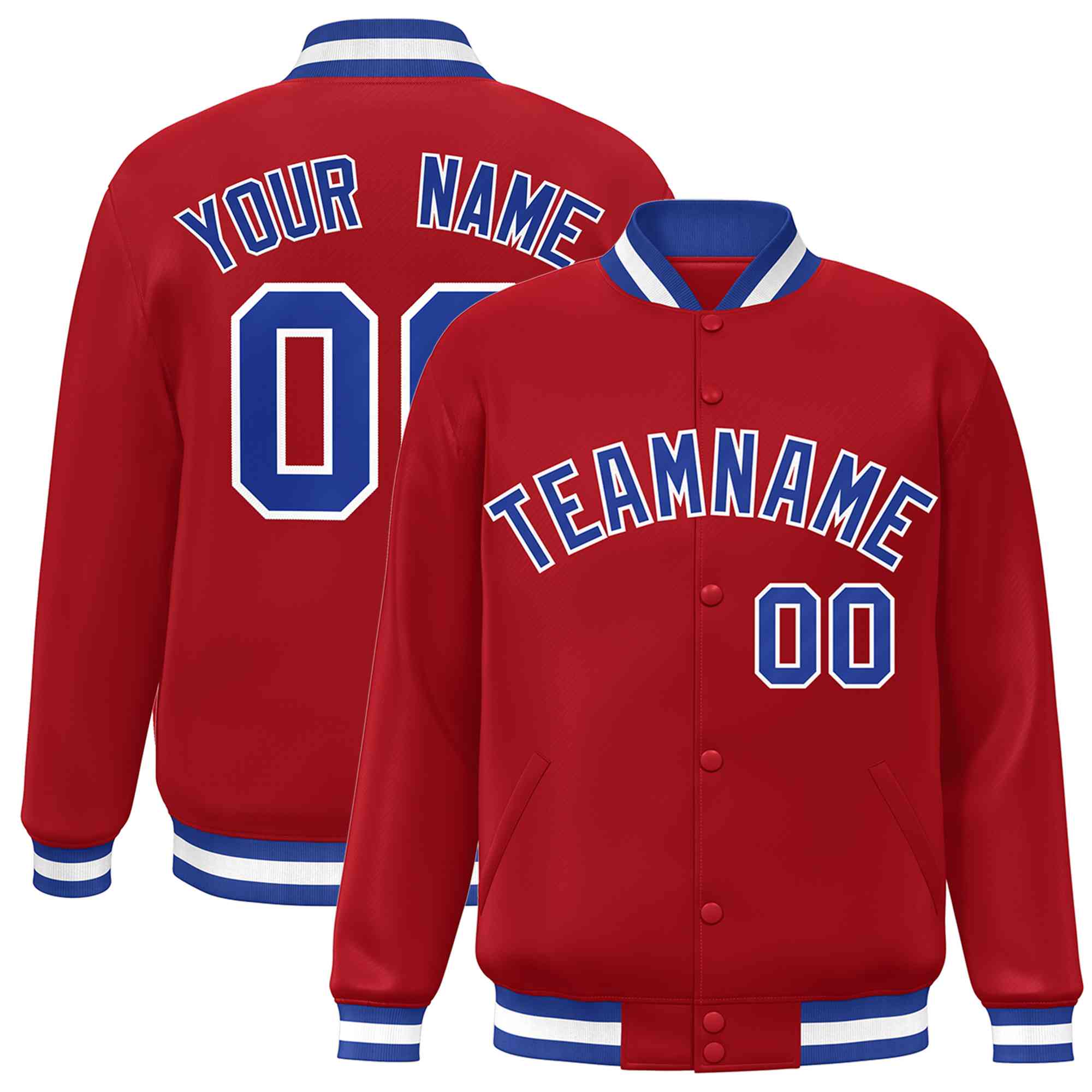 Custom Red Royal-White Classic Style Varsity Full-Snap Letterman Jacket