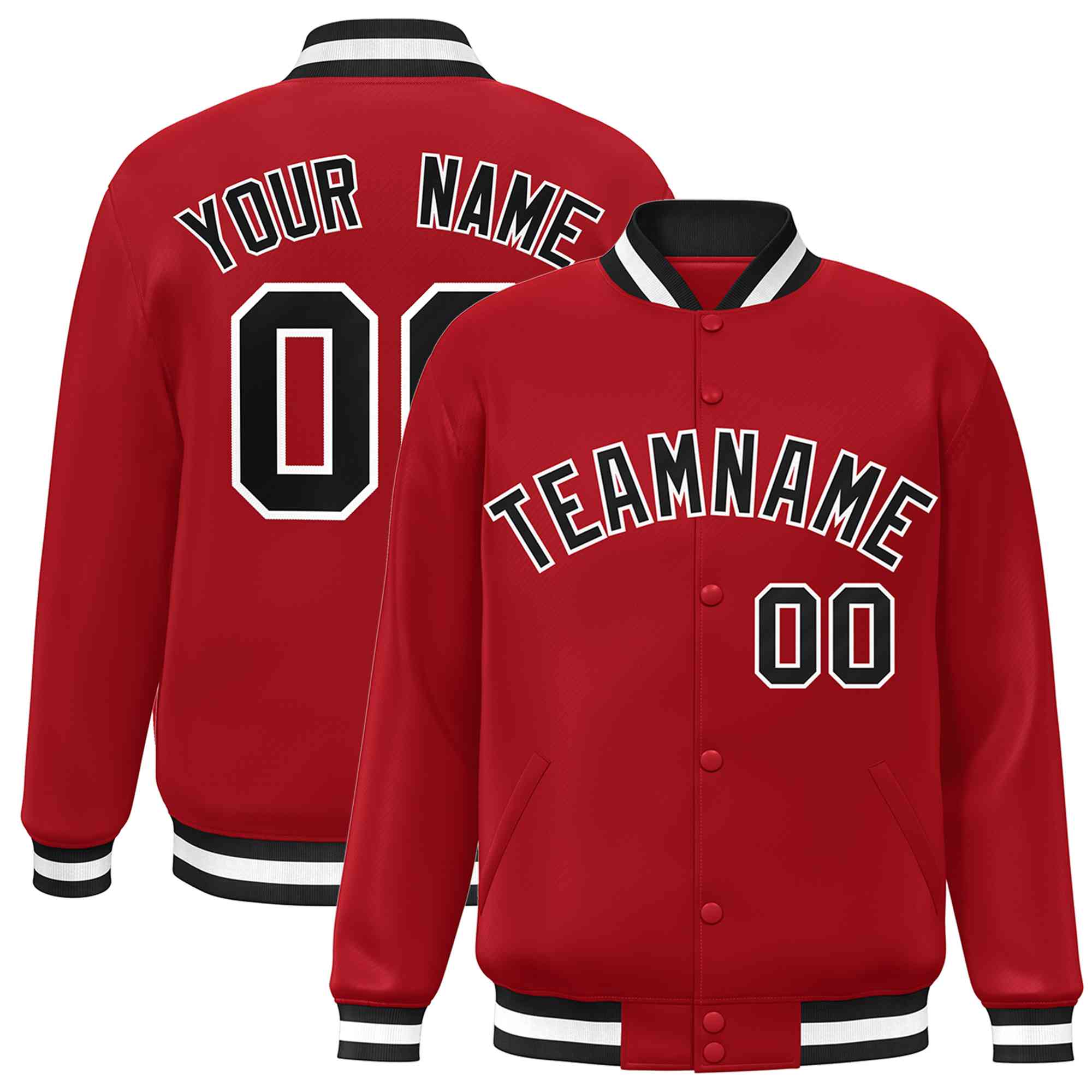 Custom Red Black-White Classic Style Varsity Full-Snap Letterman Jacket