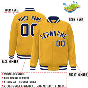 Custom Gold Navy-White Classic Style Varsity Full-Snap Letterman Jacket