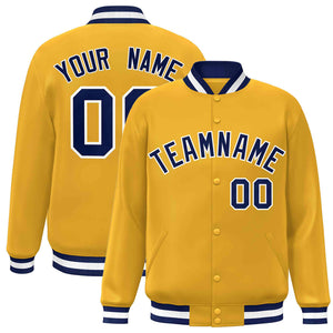 Custom Gold Navy-White Classic Style Varsity Full-Snap Letterman Jacket