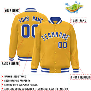 Custom Gold Royal-White Classic Style Varsity Full-Snap Letterman Jacket