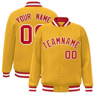 Custom Gold Red-White Classic Style Varsity Full-Snap Letterman Jacket