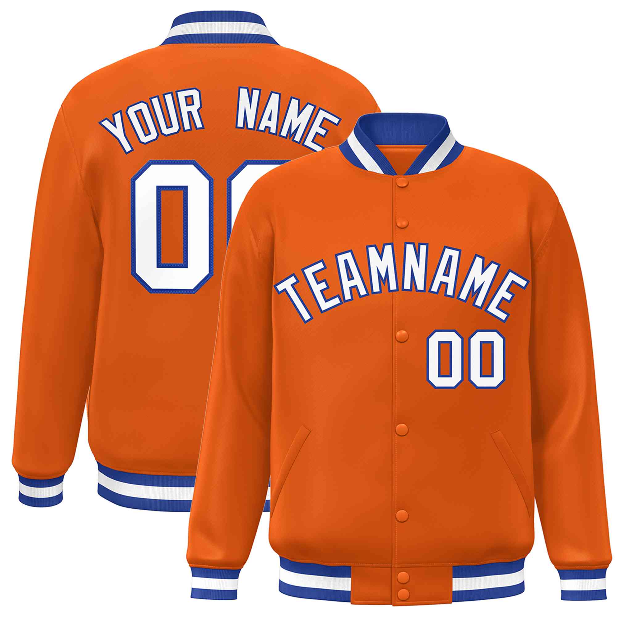 Custom Orange White-Royal Classic Style Varsity Full-Snap Letterman Jacket