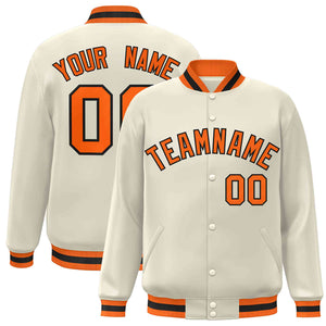 Custom Khaki Orange-Black Classic Style Varsity Full-Snap Letterman Jacket