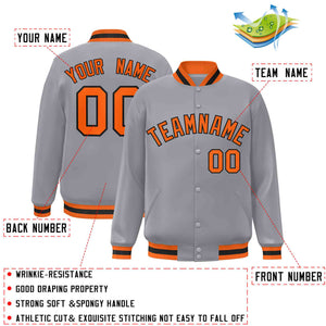 Custom Gray Orange-Black Classic Style Varsity Full-Snap Letterman Jacket