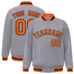 Custom Gray Orange-Black Classic Style Varsity Full-Snap Letterman Jacket