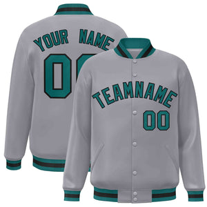 Custom Gray Aqua-Black Classic Style Varsity Full-Snap Letterman Jacket