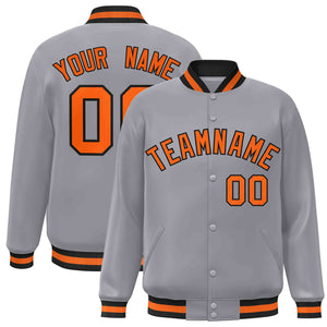 Custom Gray Orange-Black Classic Style Varsity Full-Snap Letterman Jacket