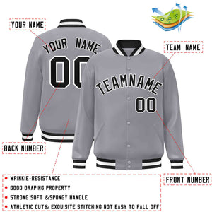 Custom Gray Black-White Classic Style Varsity Full-Snap Letterman Jacket