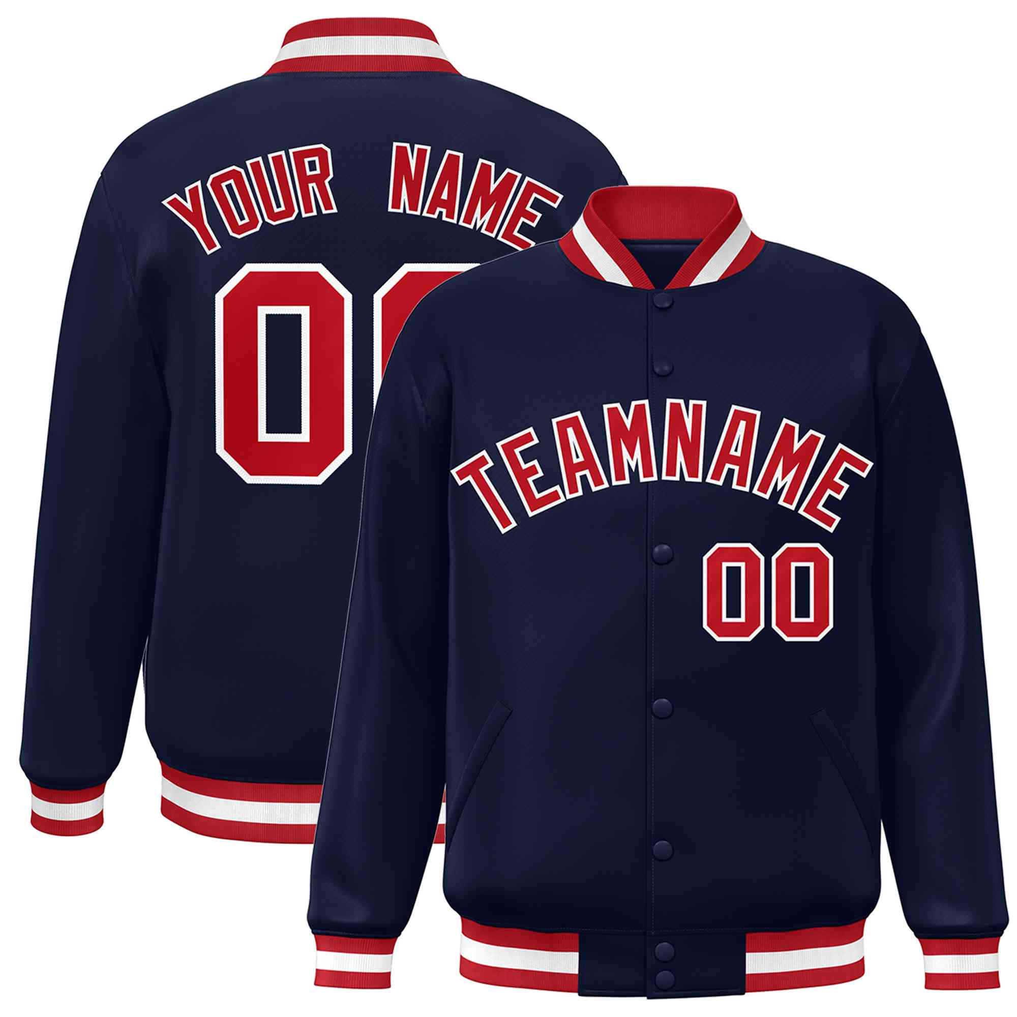 Custom Navy Red-White Classic Style Varsity Full-Snap Letterman Jacket