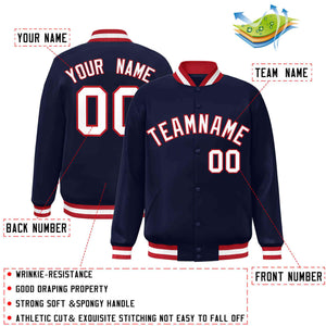 Custom Navy White-Red Classic Style Varsity Full-Snap Letterman Jacket