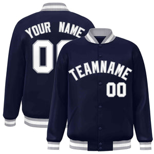 Custom Navy White-Gray Classic Style Varsity Full-Snap Letterman Jacket