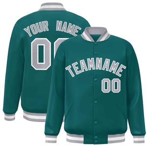 Custom Aqua Gray-White Classic Style Varsity Full-Snap Letterman Jacket