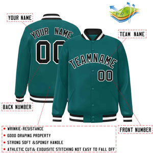 Custom Aqua Black-White Classic Style Varsity Full-Snap Letterman Jacket