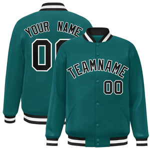 Custom Aqua Black-White Classic Style Varsity Full-Snap Letterman Jacket