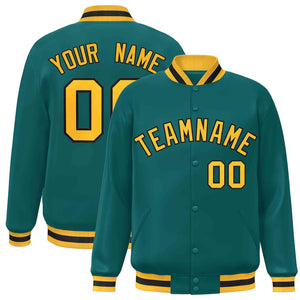 Custom Aqua Gold-Black Classic Style Varsity Full-Snap Letterman Jacket