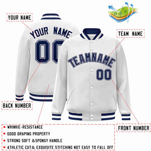 Custom White Navy-White Classic Style Varsity Full-Snap Letterman Jacket