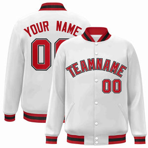 Custom White Red-Gray Classic Style Varsity Full-Snap Letterman Jacket