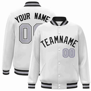 Custom White Black Classic Style Varsity Full-Snap Letterman Jacket