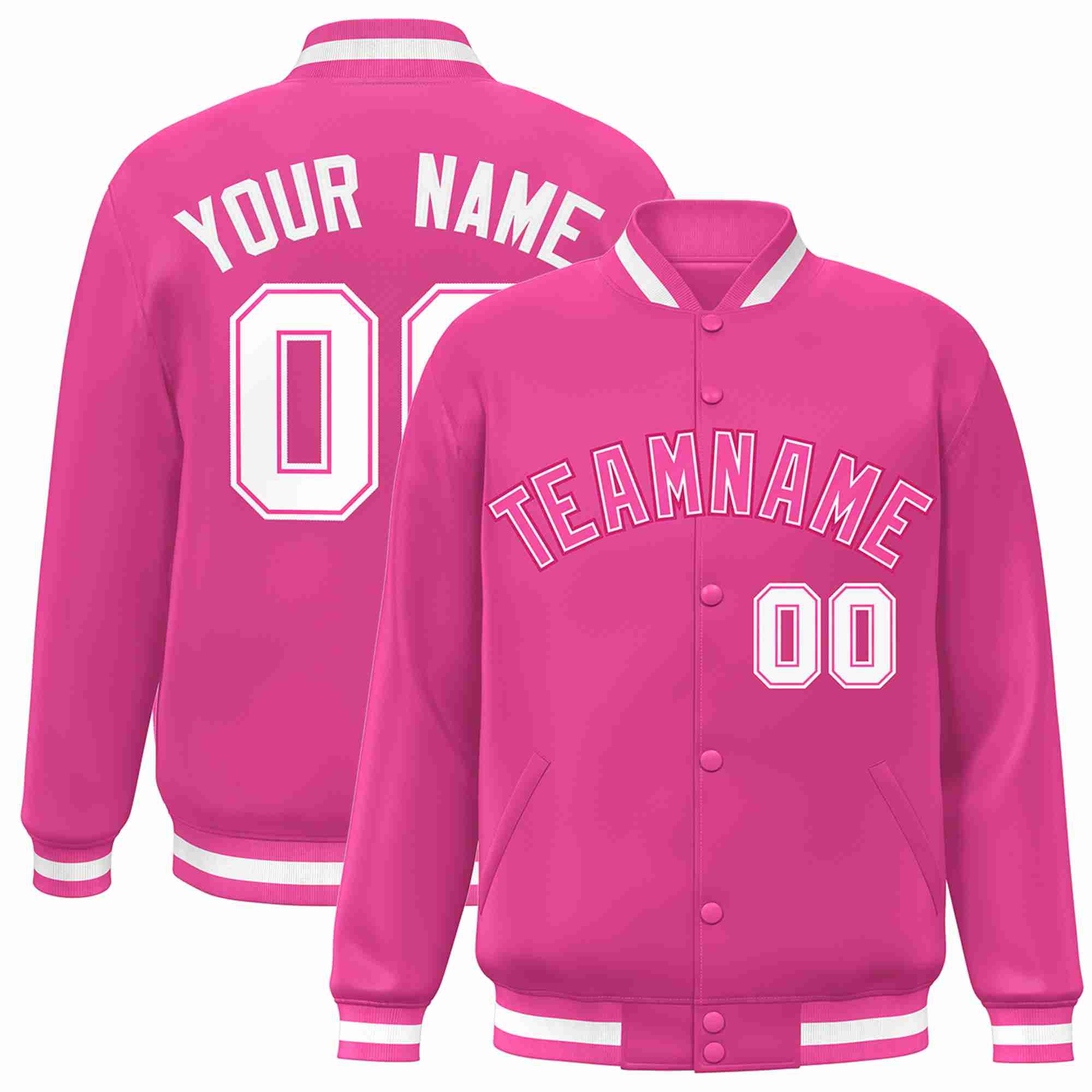 Custom Pink Pink-White Classic Style Varsity Full-Snap Letterman Jacket