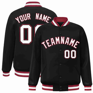 Custom Black White-Crimson Classic Style Varsity Full-Snap Letterman Jacket