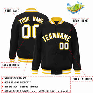 Custom Black White-Gold Classic Style Varsity Full-Snap Letterman Jacket