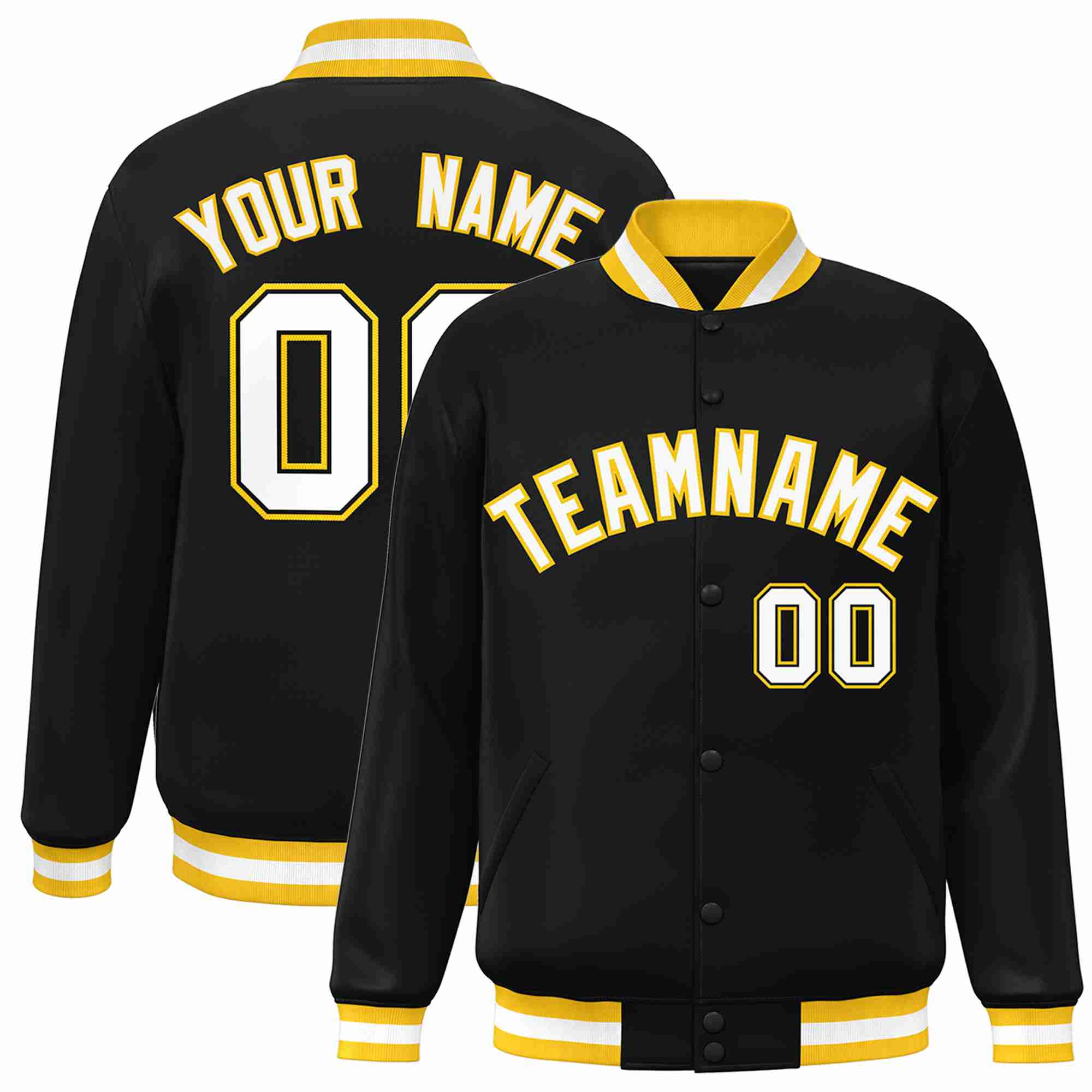 Custom Black White-Gold Classic Style Varsity Full-Snap Letterman Jacket