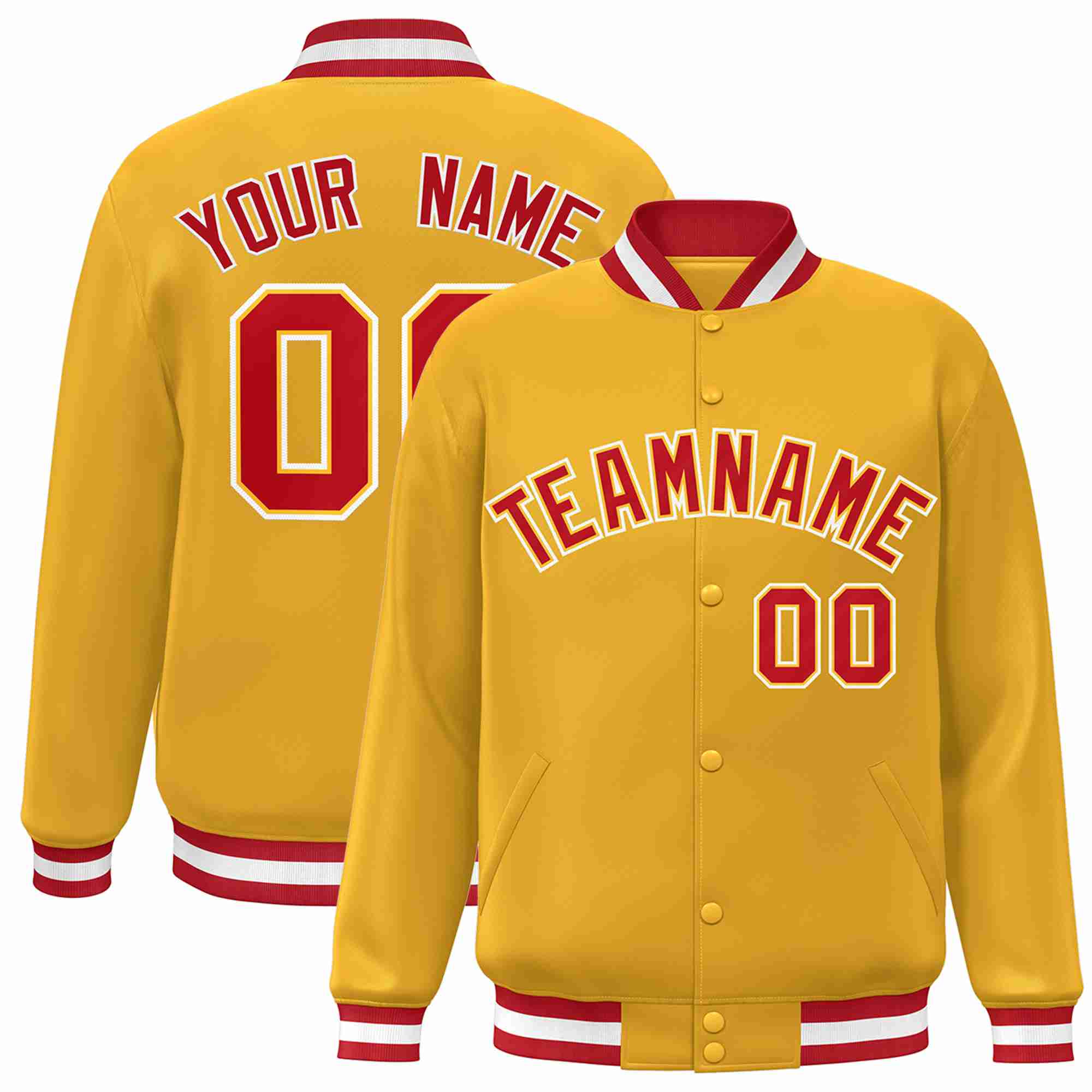 Custom Gold Red-Gold Classic Style Varsity Full-Snap Letterman Jacket