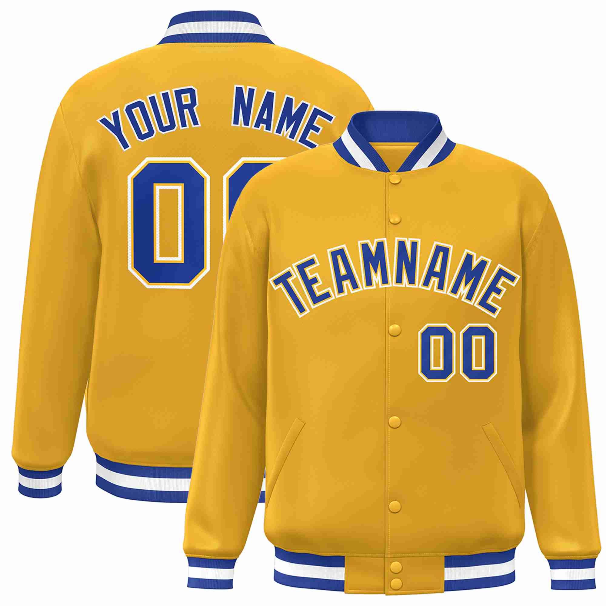 Custom Gold Royal-Gold Style classique Varsity Full-Snap Letterman Veste