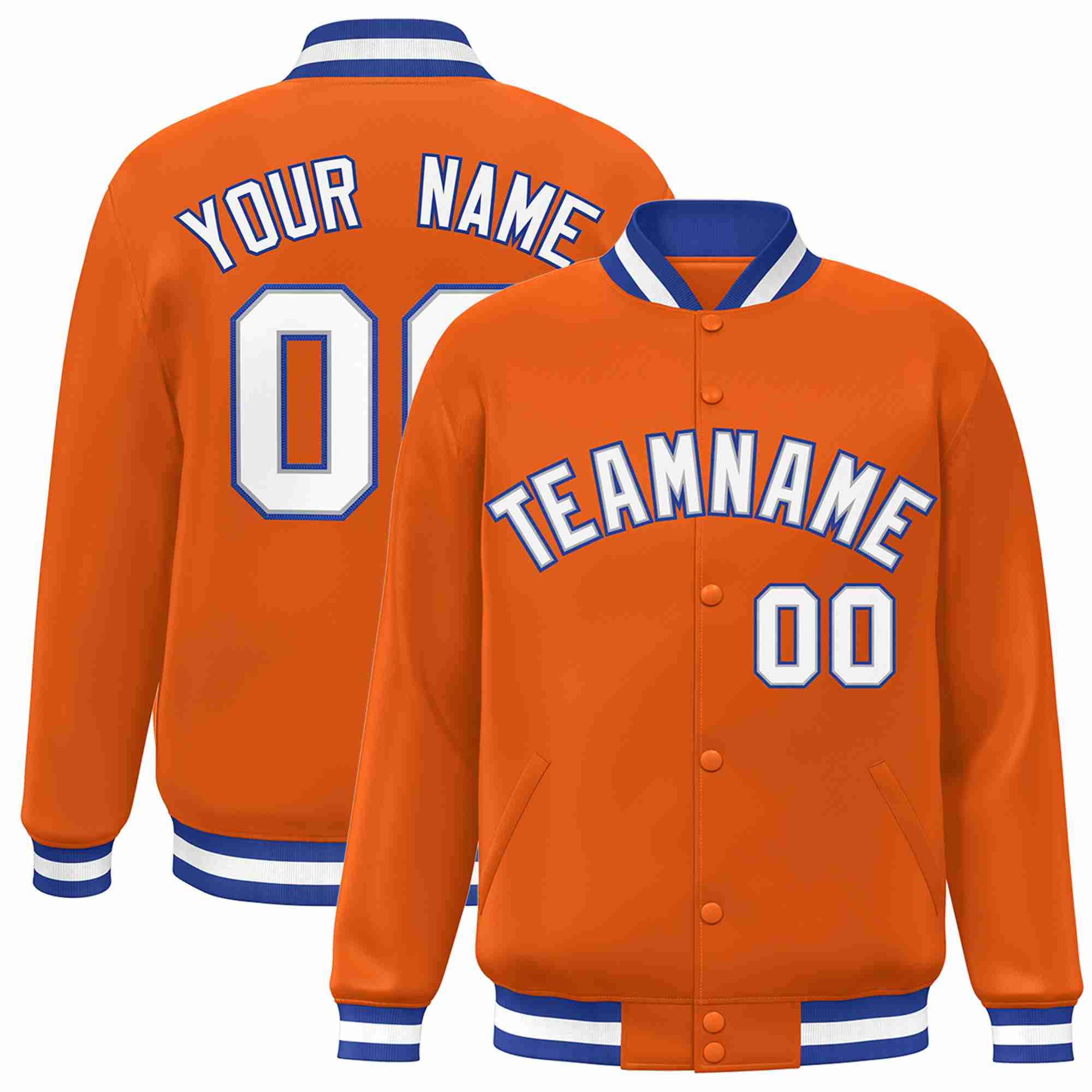 Custom Orange White-Gray Classic Style Varsity Full-Snap Letterman Jacket