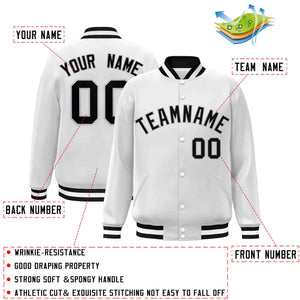 Custom White Black-Gray Classic Style Varsity Full-Snap Letterman Jacket