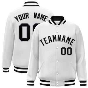 Custom White Black-Gray Classic Style Varsity Full-Snap Letterman Jacket